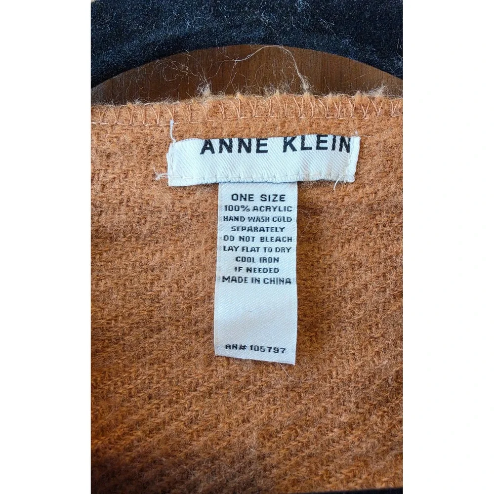 Anne Klein Houndstooth Plaid Fringe Poncho OS Cozy Boho Lagenlook Old Money Fall